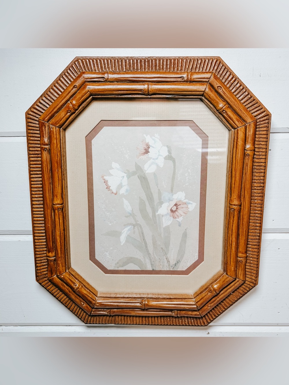 Vintage Floral Faux Bamboo Wood Wall Hanging | Gallery Wall | Homco
